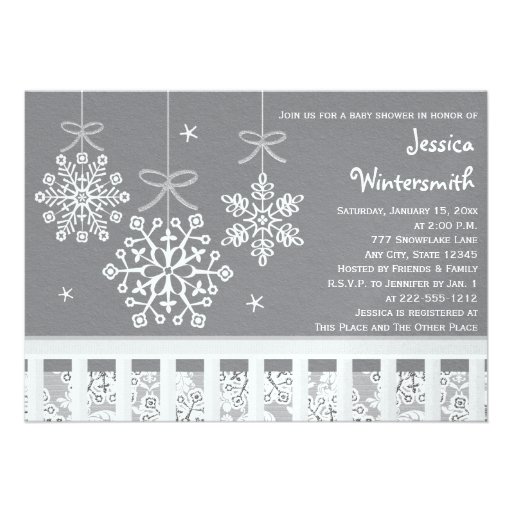 Silver Snowflake Mobile Baby Shower Invitations