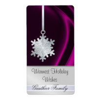 Silver Snowflake Pink Silk Holiday Wine Label