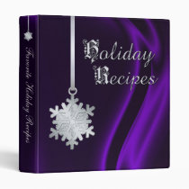 Silver Snowflake Purple Silk Holiday Recipe Vinyl Binders