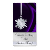 Silver Snowflake Purple Silk Holiday Wine Label