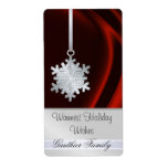 Silver Snowflake Red Silk Holiday Wine Label