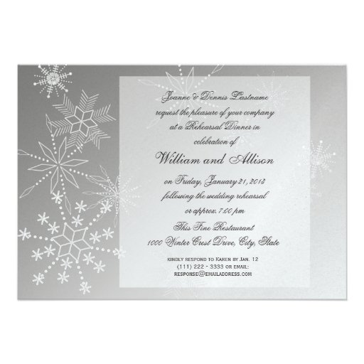 Silver Snowflake Rehearsal Dinner Invite