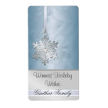 Silver Snowflake Teal Foil Diamod  Wine Label