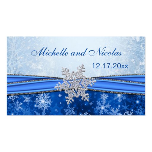 Silver snowflake Wedding Favor Tag Business Card (front side)
