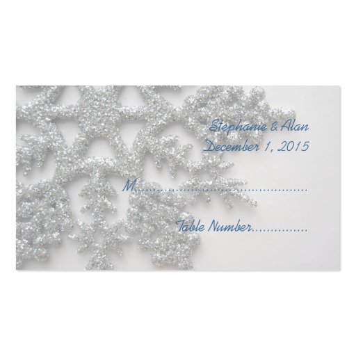Silver Snowflake Wedding Place Cards Business Card Template (front side)