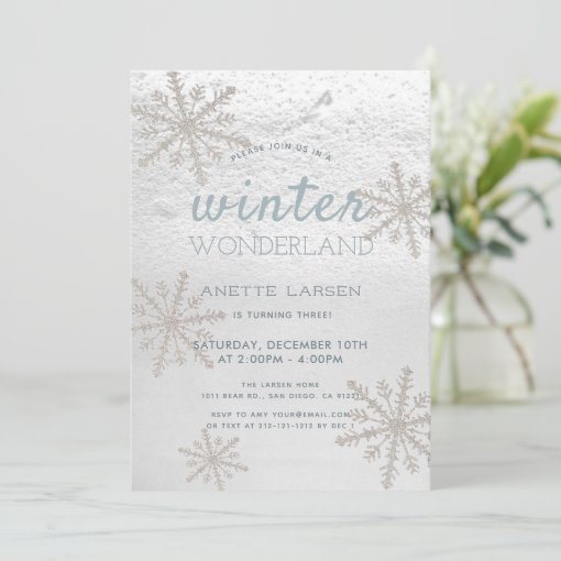 Silver Snowflake Winter Wonderland Birthday Invitation Zazzle