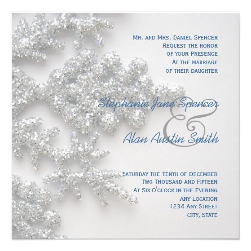 Silver Snowflakes Wedding & Reception Invitation (front side)