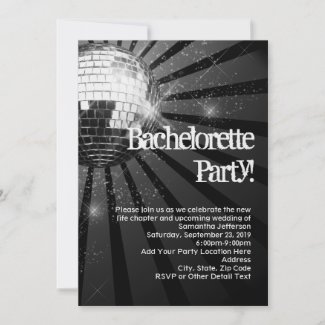 Silver Sparkle Disco Ball Bachelorette Party Custom Invitations