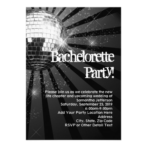 Silver Sparkle Disco Ball Bachelorette Party Custom Invitations