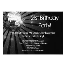 Silver Sparkle Disco Ball Custom Birthday Party Invitation