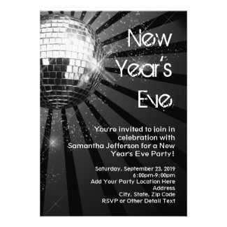 Silver Sparkle Disco Ball New Year's Eve Party Invite