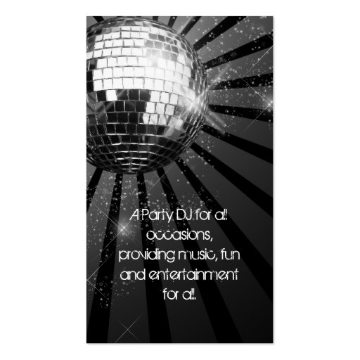 Silver Sparkle Disco Ball Party Business Card Templates (back side)