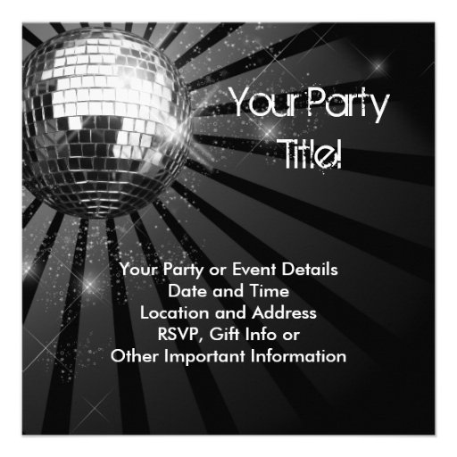 Silver Sparkle Disco Ball Party Custom Invitations