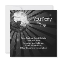 Silver Sparkle Disco Ball Party Custom Invitations