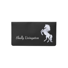 Silver Stallion on Black Personalized Checkbook Cover