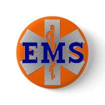 Silver Star of Life with Blue EMS Pinback Buttons