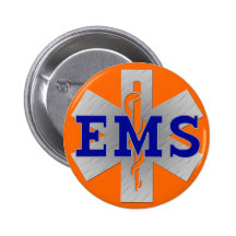 Silver Star of Life with Blue EMS Pinback Buttons