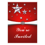 Silver Stars Red Party Invitation