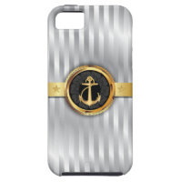 Silver Stripes Gold Anchor iPhone 5 Case