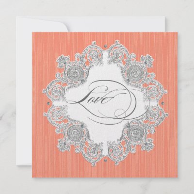 Silver Swirl Moire Coral Peach Formal Wedding Announcement by