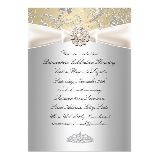 Silver Swirl & Tiara Quinceanera Announcements