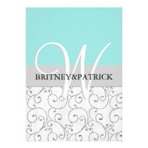 Silver Swirls Blue Wedding Invitations