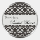 Silver Swirls Bridal Shower Favor Stickers - Black