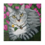 Silver Tabby Cat Garden Cat Art Tile tiles