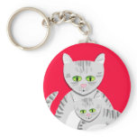 Silver Tabby Mother Cat and Kitten Keychains