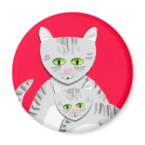 Silver Tabby Mother Cat and Kitten magnets