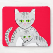 Silver Tabby Mother Cat and Kitten mousepads
