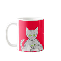 Silver Tabby Mother Cat and Kitten mugs