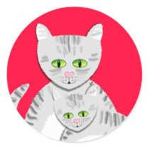 Silver Tabby Mother Cat & Kitten stickers