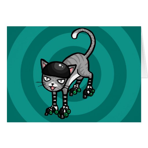Silver Tabby on RollerSkates Greeting Cards