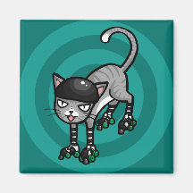 Silver Tabby on RollerSkates Magnet