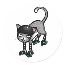Silver Tabby on RollerSkates Sticker