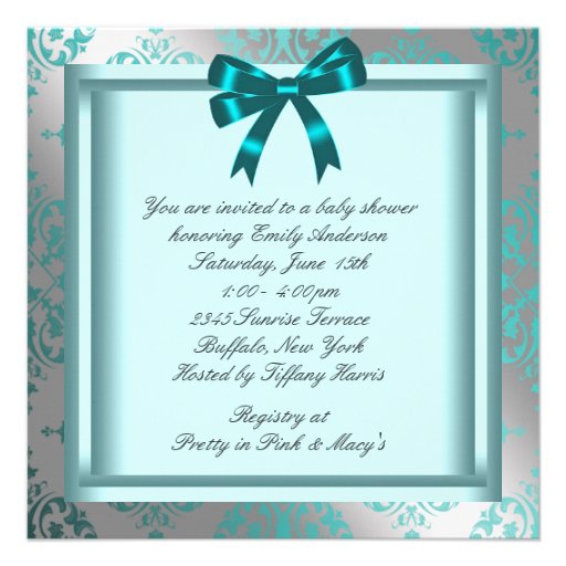 Silver Teal Blue Black Princess Baby Girl Shower Custom Announcement