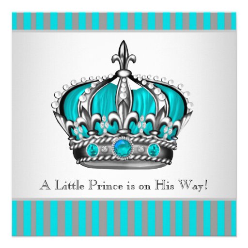 Silver Teal Blue Prince Baby Shower Custom Invite