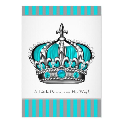 Silver Teal Blue Prince Baby Shower Invitations