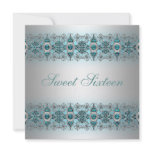 Silver Teal Blue Sweet Sixteen Invitation