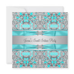 Silver Teal Blue Sweet Sixteen Party Custom Invites