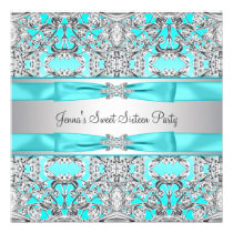 Silver Teal Blue Sweet Sixteen Party invitations