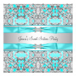 Silver Teal Blue Sweet Sixteen Party Custom Invites