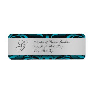 Silver & Teal Monogram Christmas Address Labels label