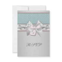Silver Teal Pink Girls Christening RSVP