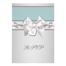 Silver Teal Pink Girls Christening RSVP Announcement
