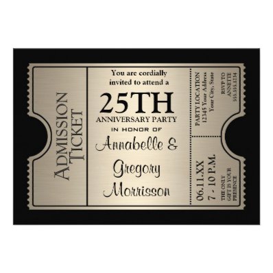 Silver Ticket Style 25th Wedding Anniversary Party Cards