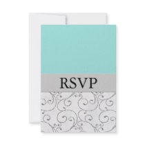 Silver & Tiffany Blue Wedding RSVP Response Cards Invitations