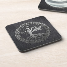 Silver Tree of Life Beverage Coasters
