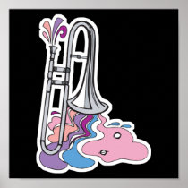 silver trombone design print